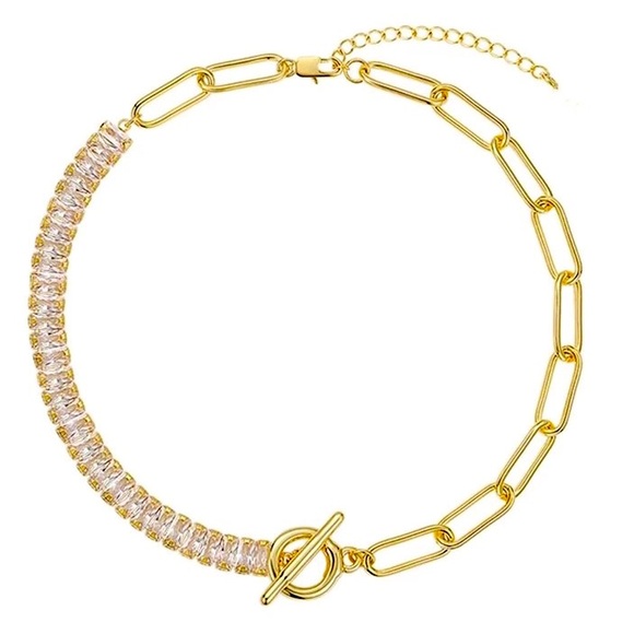🍋2/$30 New Gold Link & Baguette Crystal Choker - Picture 2 of 2